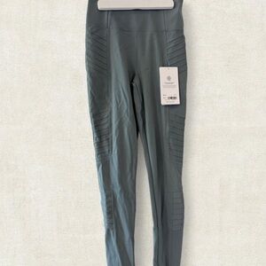 Athleta Delancey Moto Tight in a Green-Gray color.